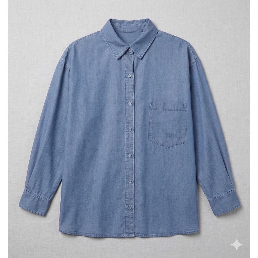 Terra & Sky 3X Blue Button Front Chambray Shirt 100% Lyocell - Picture 3 of 10